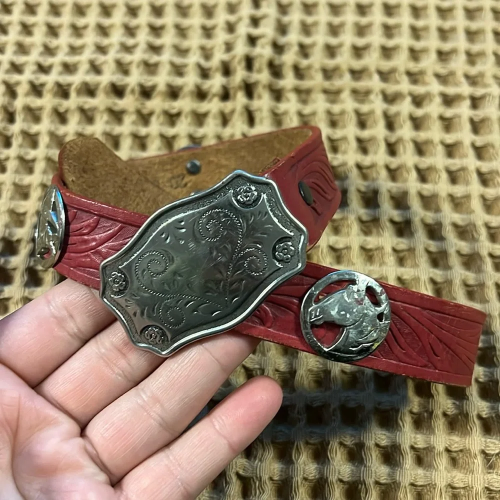 Justin | Red Tooked Leather Cowhide Toddler Belt 24 inches